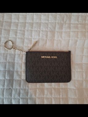 Michael Kors Brown Logo Zip Card Case Keychain